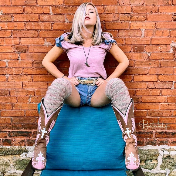 LANE Grace Cross Tall Brown Pink White Leather Cowboy Western Boots, Size 7.5 - Picture 12 of 13